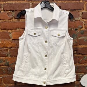 J. McLaughlin White Denim Vest with Gold Accents Size Medium